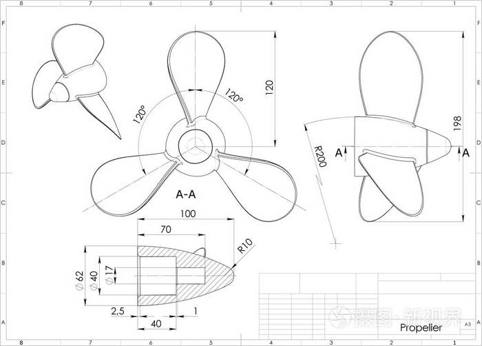 3d 工程图纸上方螺旋桨图